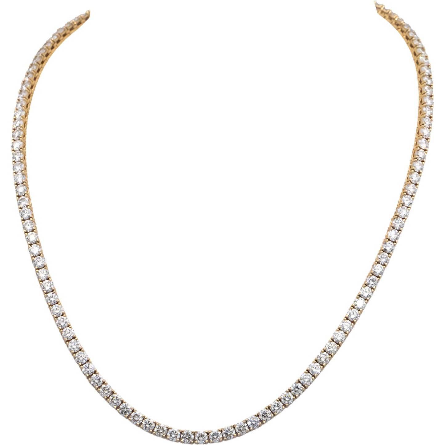 14k Yellow Gold VS Round Diamond Tennis Necklace 16.92CT