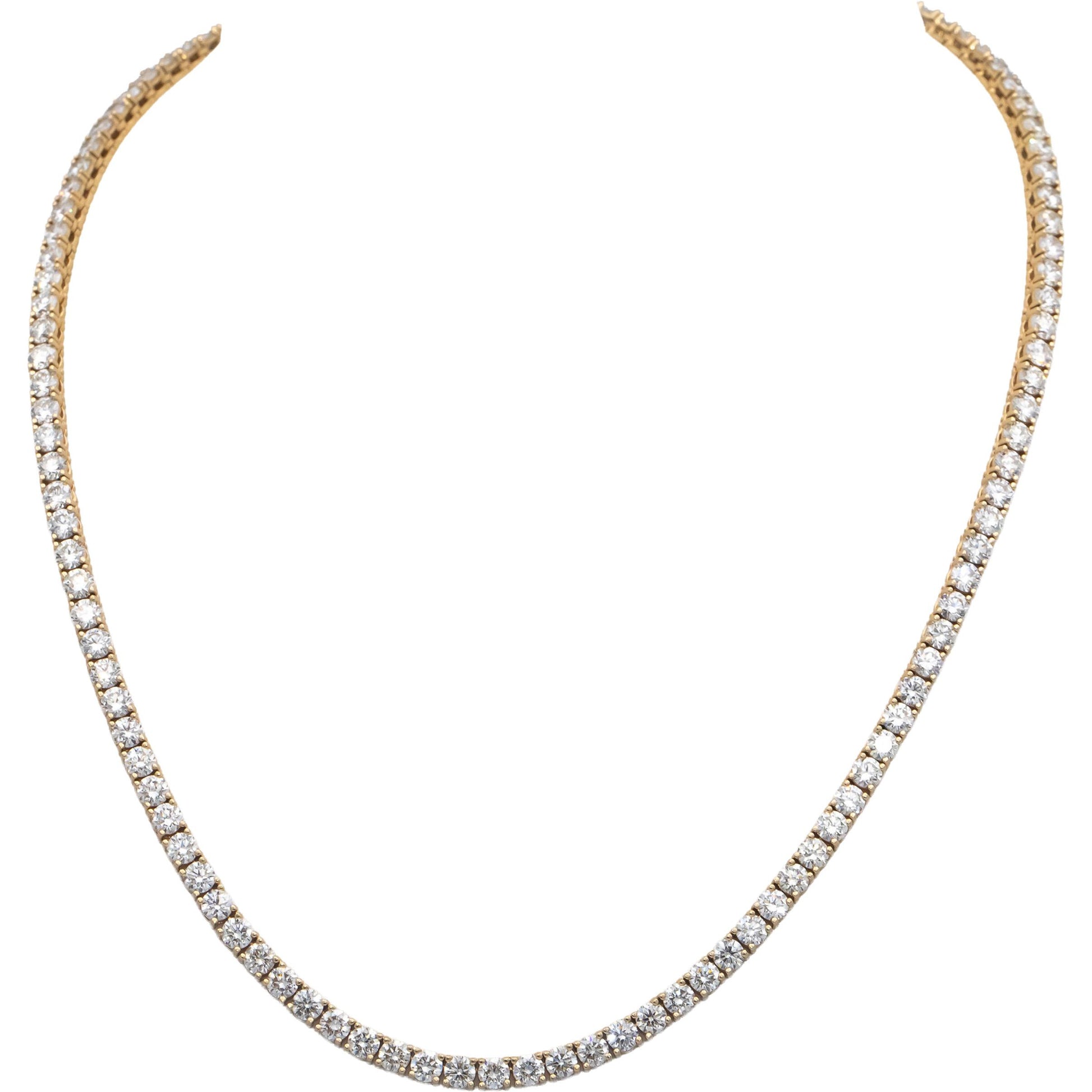 14k Yellow Gold VS Round Diamond Tennis Necklace 16.92CT