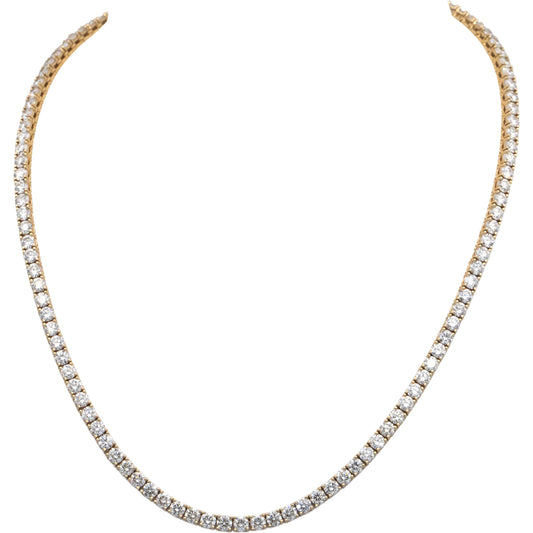14k Yellow Gold VS Round Diamond Tennis Necklace 16.92CT