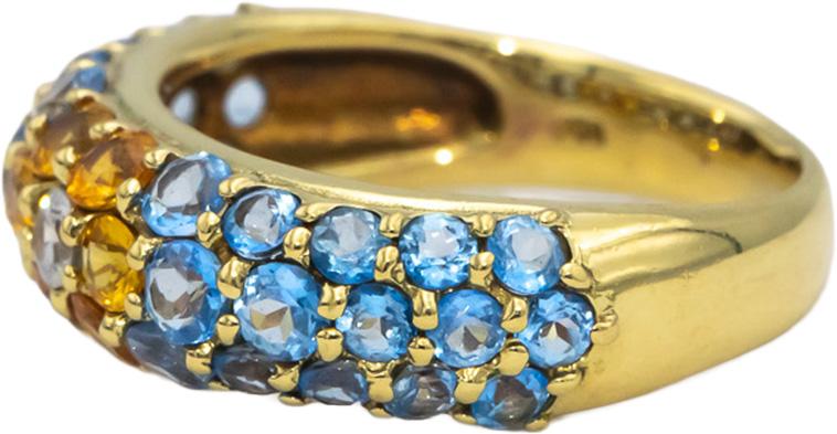 18k Yellow Gold White & Yellow Sapphire Blue Topaz Cluster Band Ring 5.25