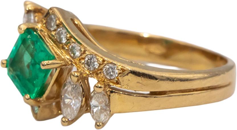 14k Yellow Gold Emerald and Diamond Cocktail Ring 1.35CT Size 6