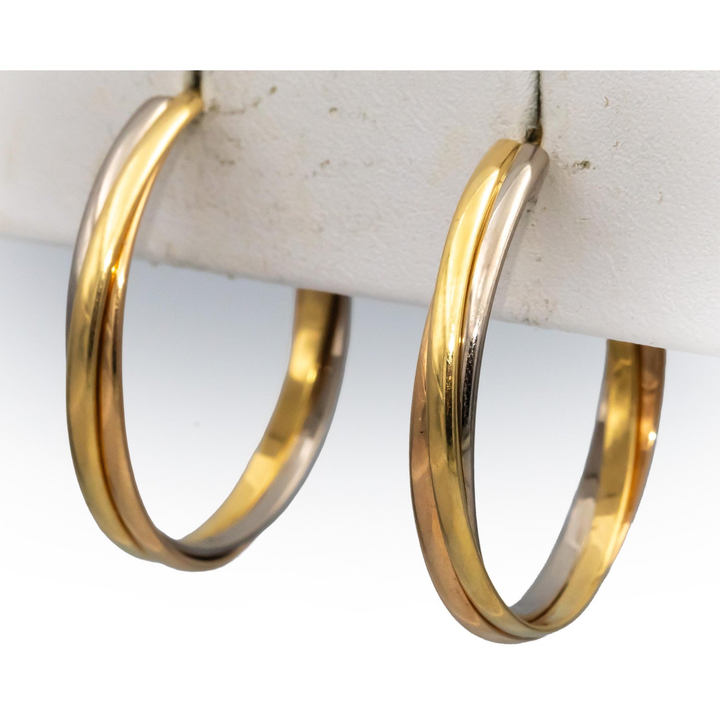 CARTIER 18k Tri-Color Gold Twisted Hoop Stud Earrings