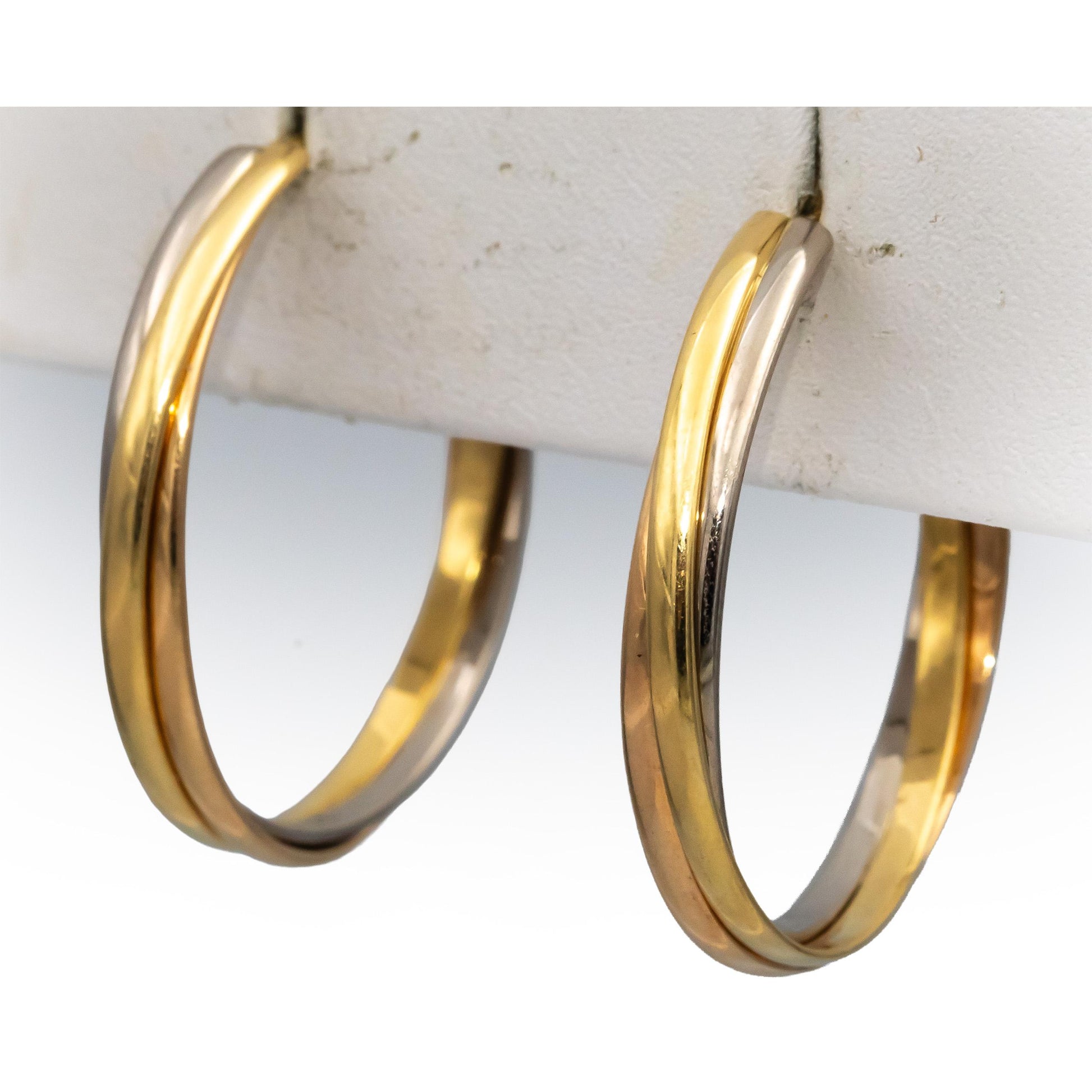 CARTIER 18k Tri-Color Gold Twisted Hoop Stud Earrings