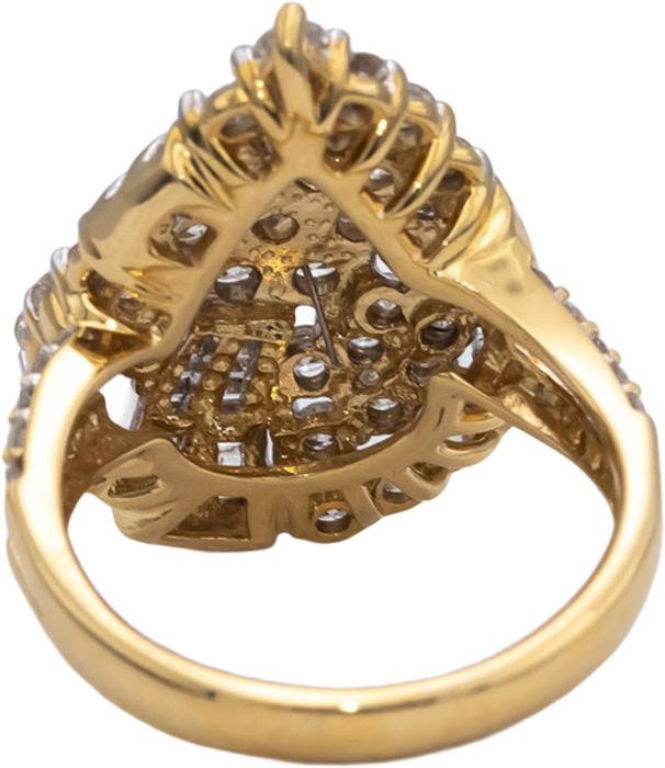 10k Yellow Gold Round and Baguette Diamond Cluster Cocktail Ring 2.0CT Size 7