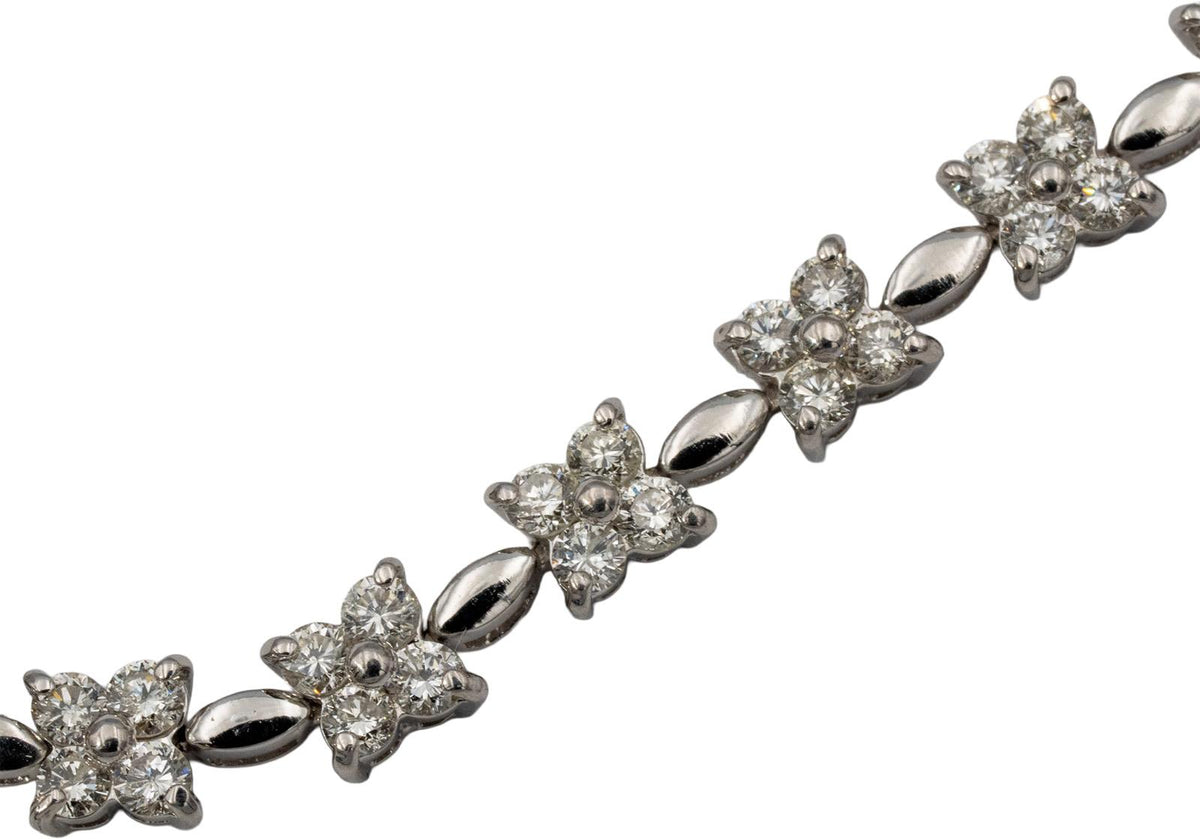 14k White Gold Round Diamond Floral Link Bracelet 3.60CT