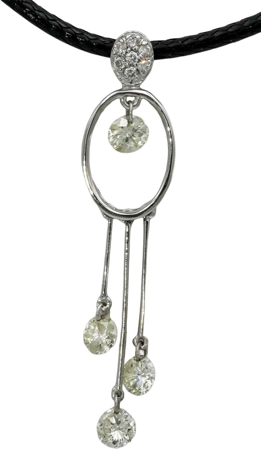 14k White Gold Round Diamond Dangle Pendant Necklace 0.85CT