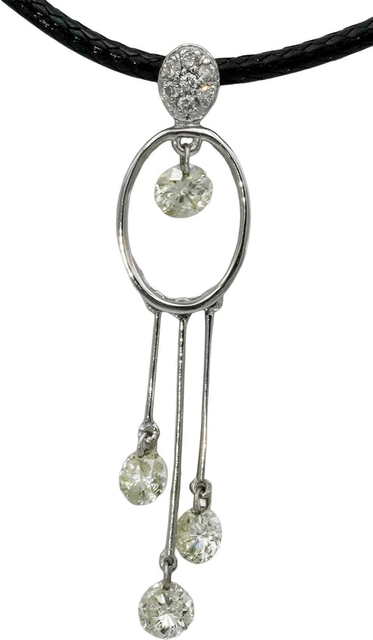 14k White Gold Round Diamond Dangle Pendant Necklace 0.85CT