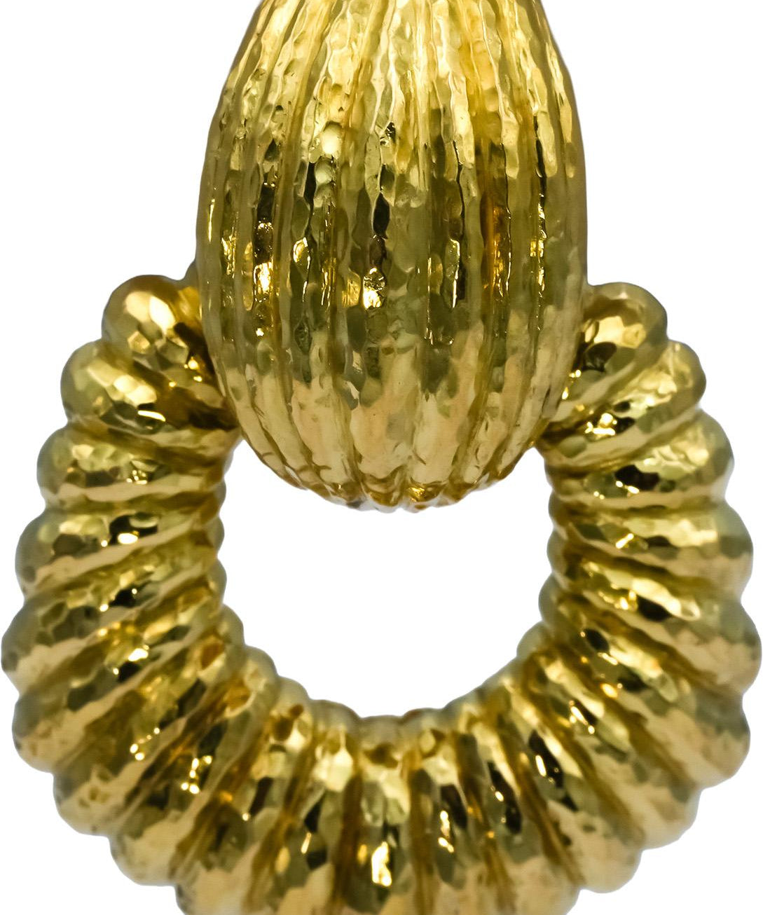 DAVID WEBB Vintage 18k Yellow Gold Fluted Door Knocker Clip-On Earrings