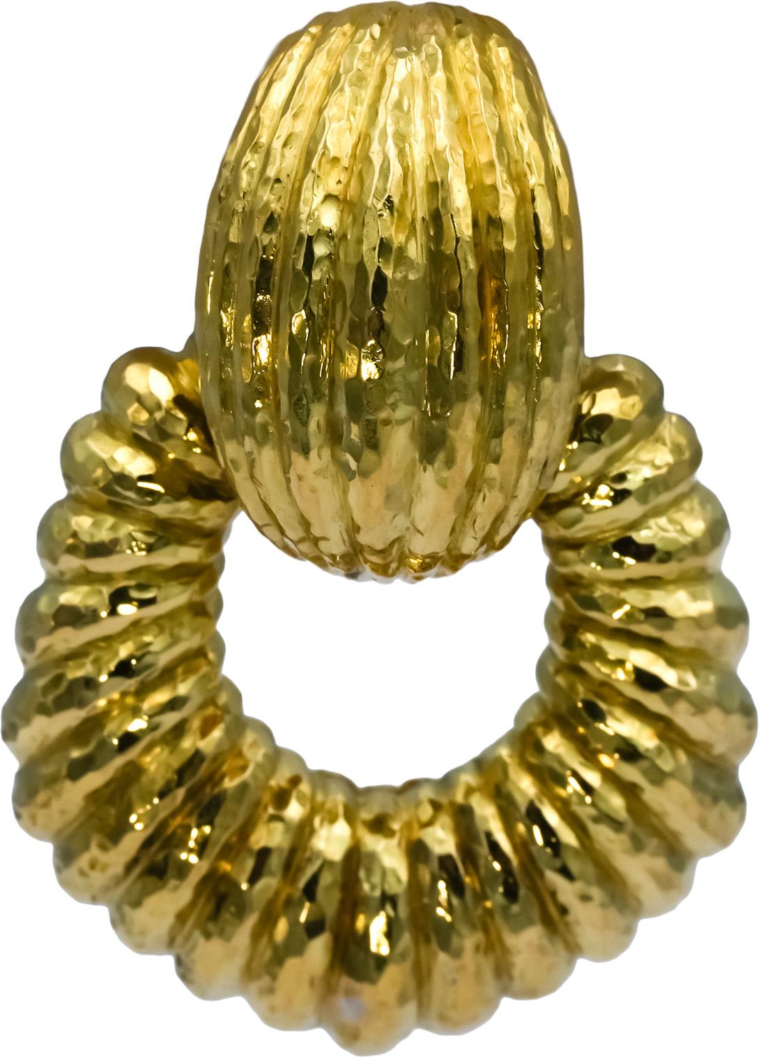 DAVID WEBB Vintage 18k Yellow Gold Fluted Door Knocker Clip-On Earrings