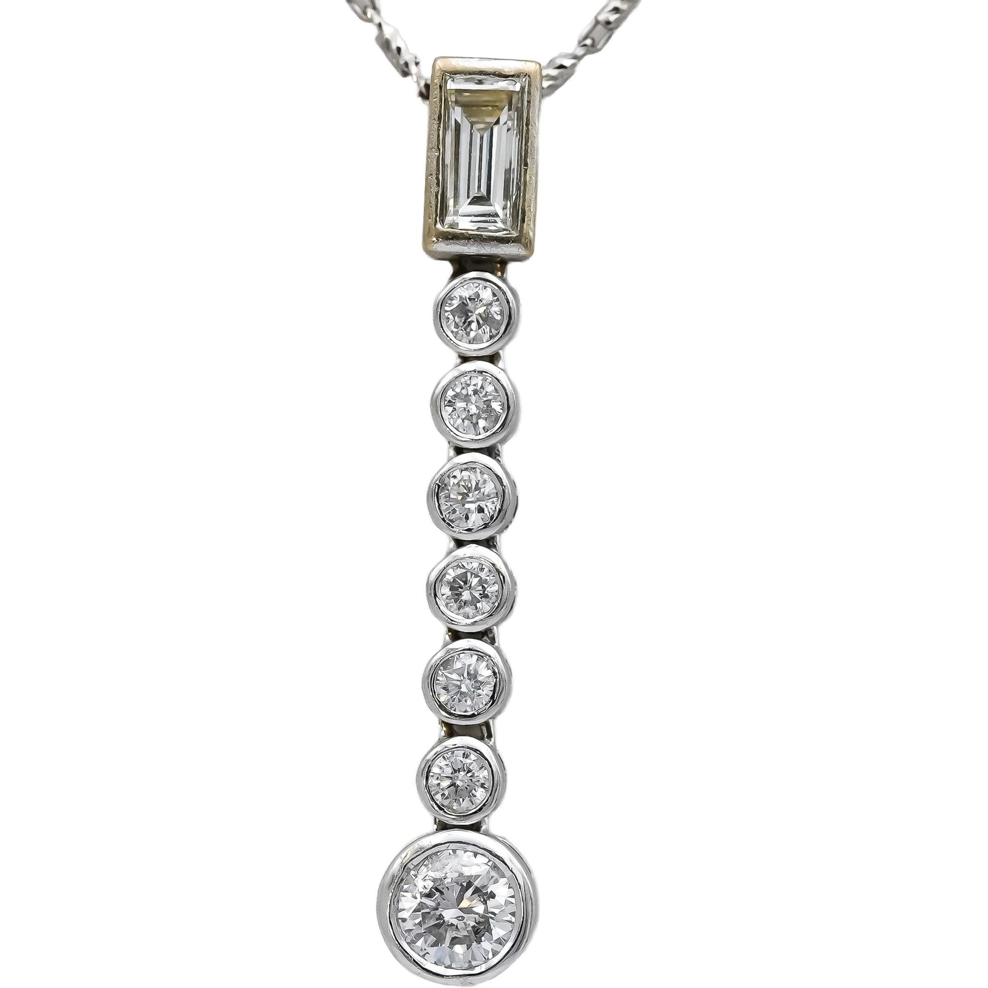 14k White Gold VS Emerald and Round Bezel Set Diamond Pendant Necklace 0.50CT