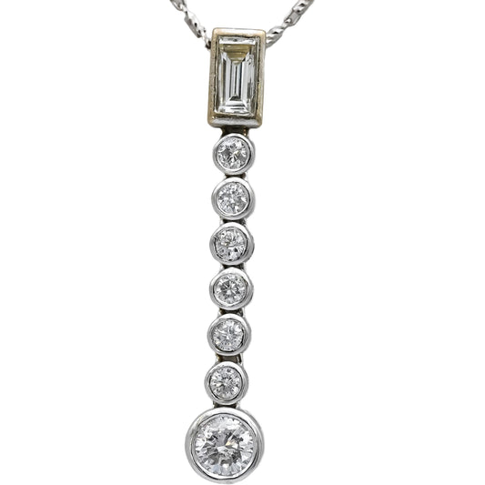 14k White Gold VS Emerald and Round Bezel Set Diamond Pendant Necklace 0.50CT