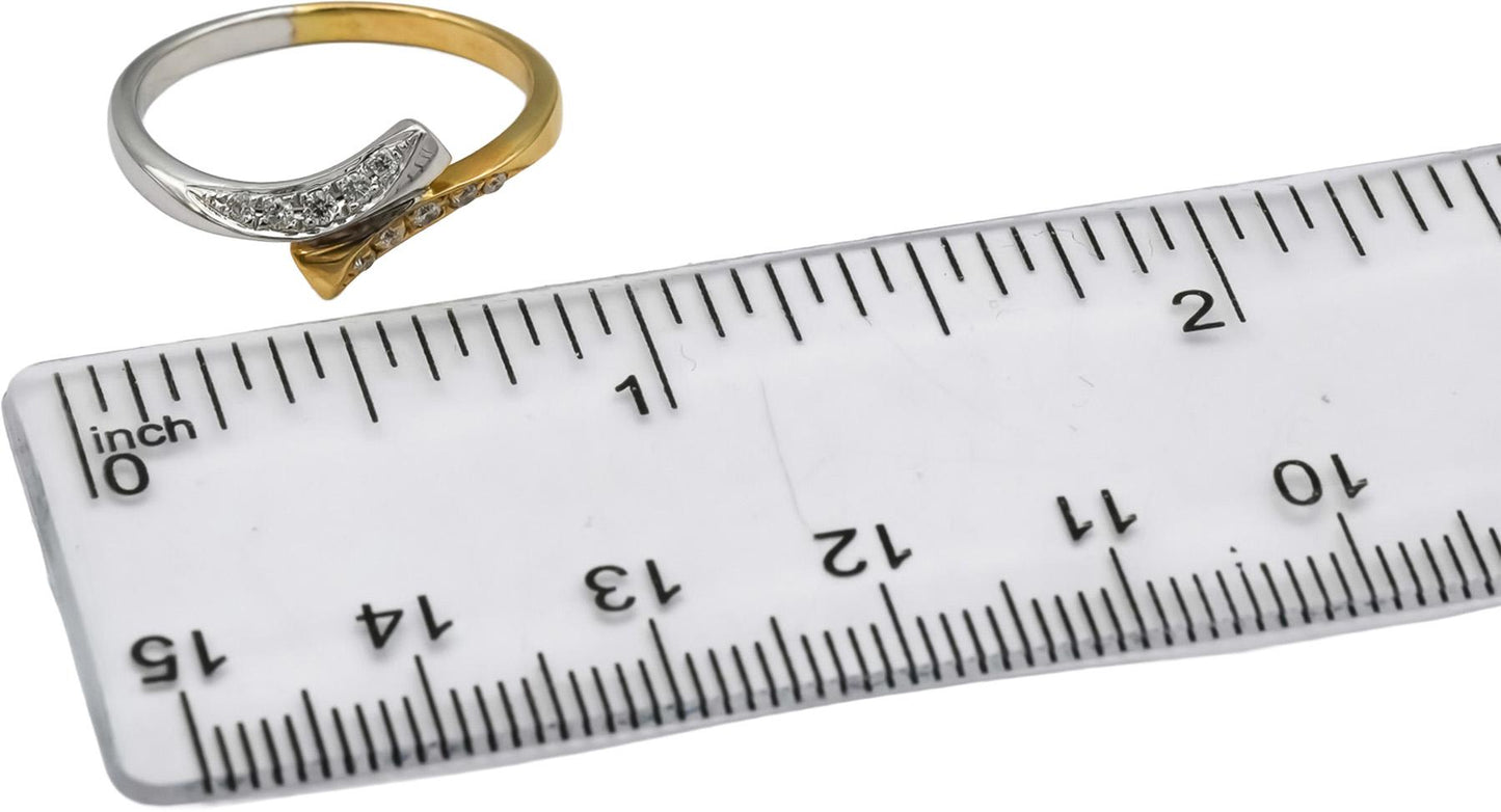 14k White & Yellow Gold Round Diamond Bypass Ring 0.15CT Size 7.25