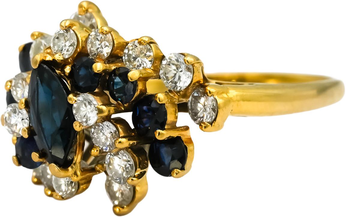 18k Yellow Gold VS Diamond and Blue Sapphire Cocktail Ring 1.75CT Size 10.5