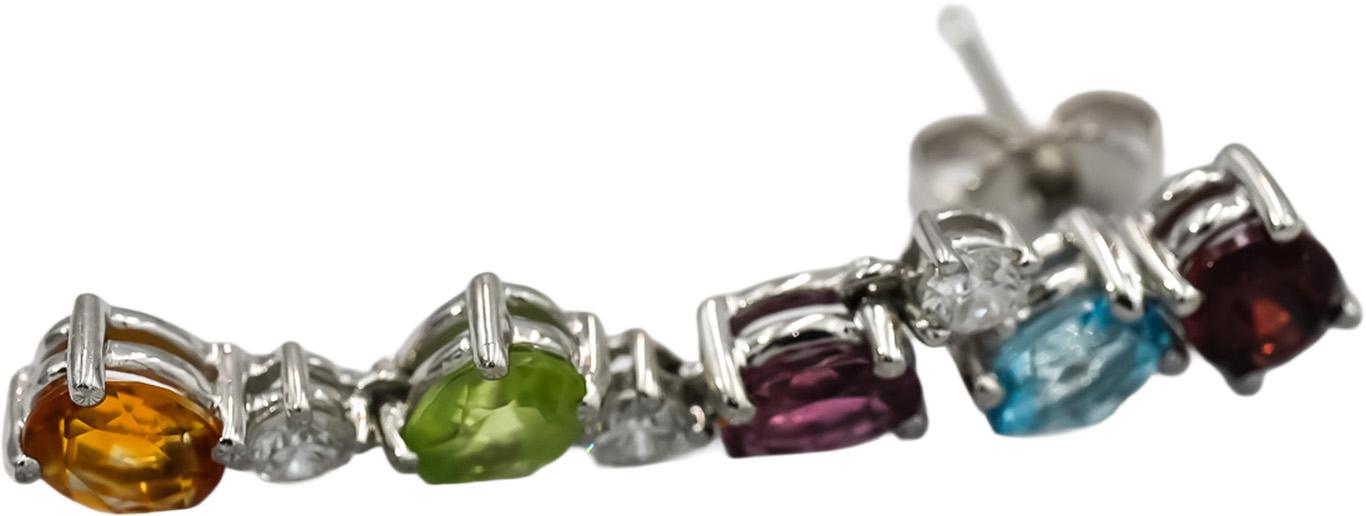 18k White Gold VS Diamond and Rainbow Gemstone Drop Dangle Earrings 3.50CTW