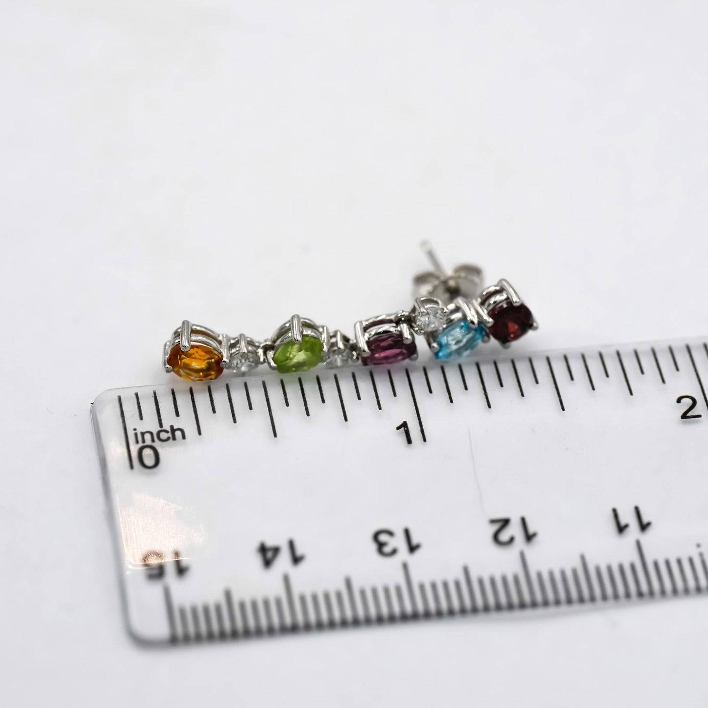 18k White Gold VS Diamond and Rainbow Gemstone Drop Dangle Earrings 3.50CTW