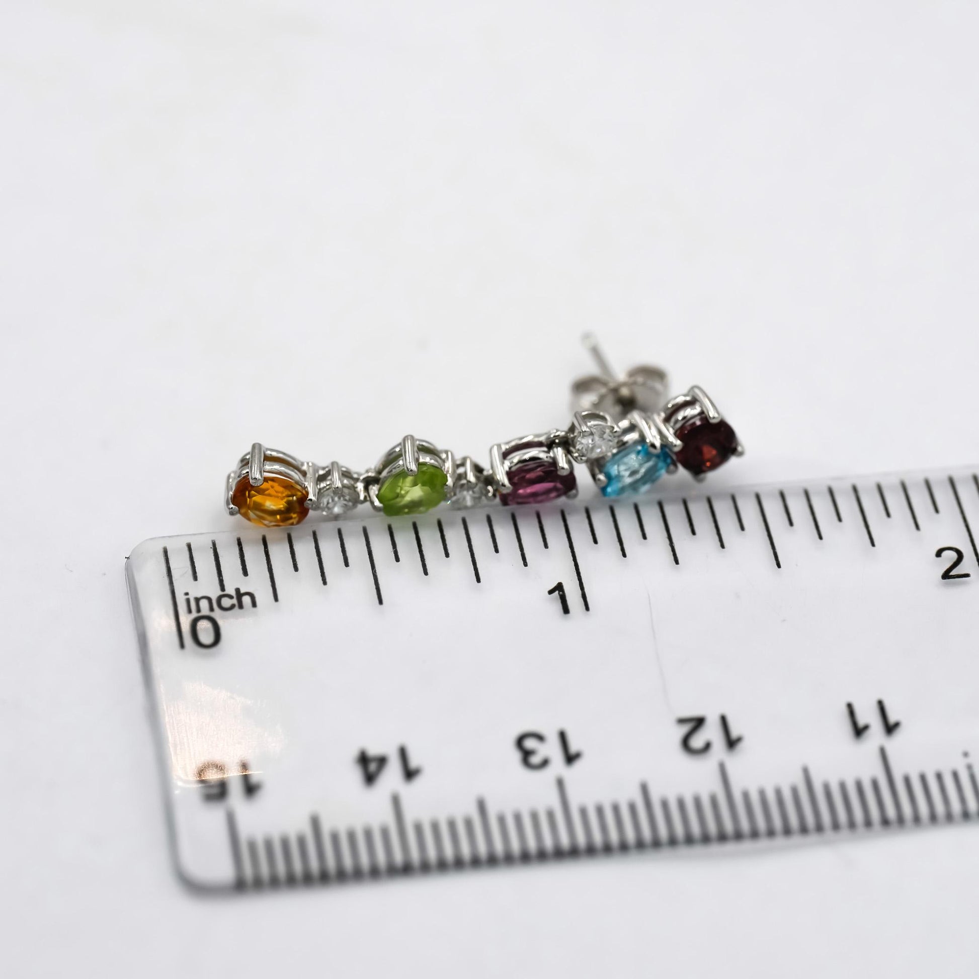 18k White Gold VS Diamond and Rainbow Gemstone Drop Dangle Earrings 3.50CTW
