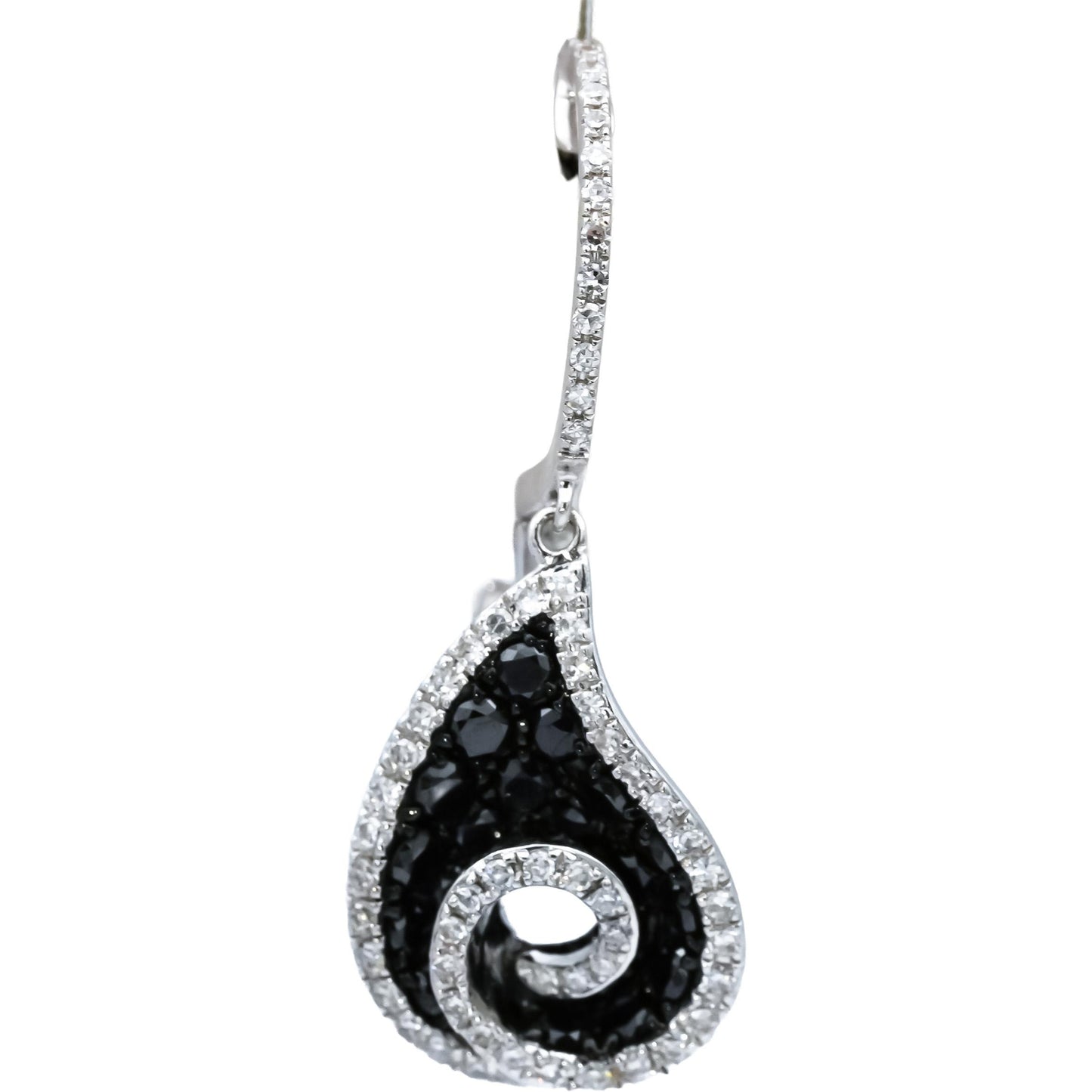 14k White Gold Round White and Black Diamond Drop Dangle Earrings 1.50CT