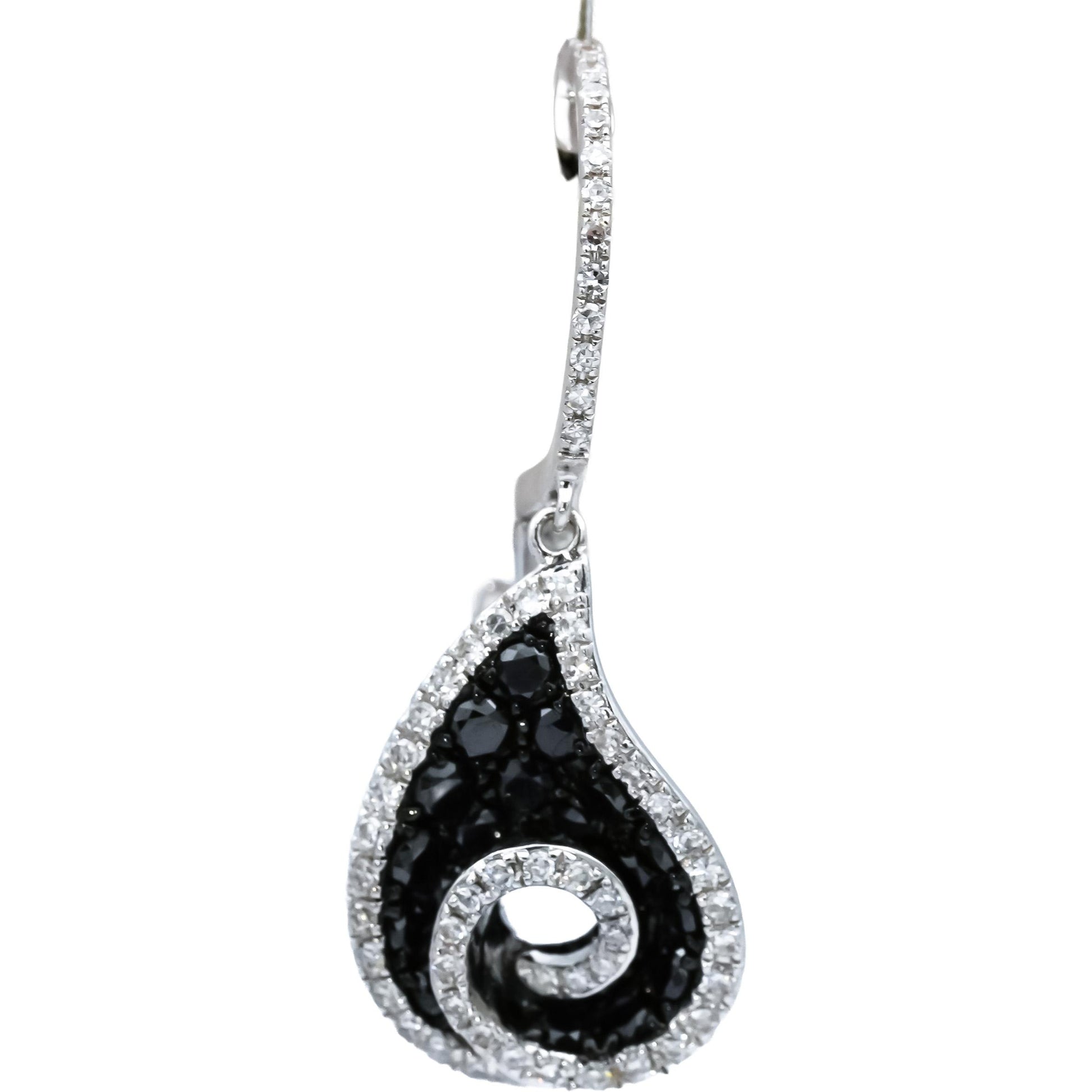 14k White Gold Round White and Black Diamond Drop Dangle Earrings 1.50CT