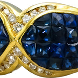 18k Yellow Gold VS Diamond & Blue Sapphire Cluster Cocktail Ring 4.60CTW Size 7