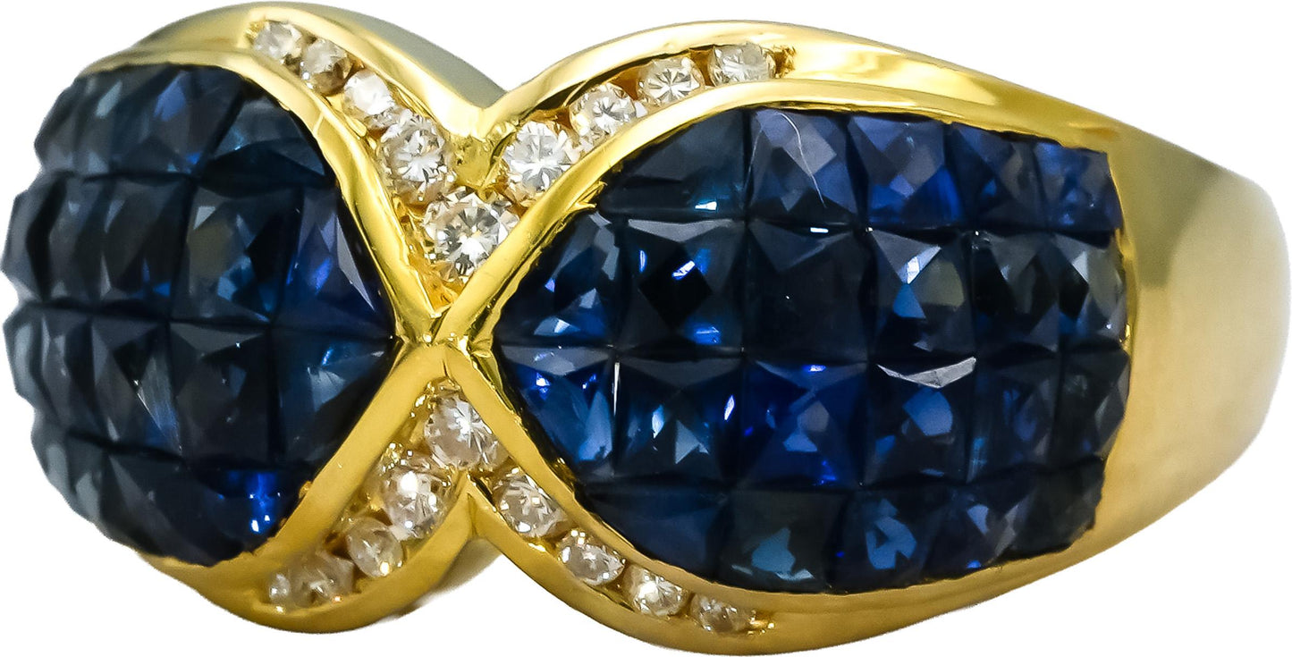 18k Yellow Gold VS Diamond & Blue Sapphire Cluster Cocktail Ring 4.60CTW Size 7