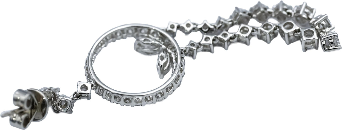 18k White Gold VS Round and Marquise Cut Diamond Dangle Earrings 3.0CT