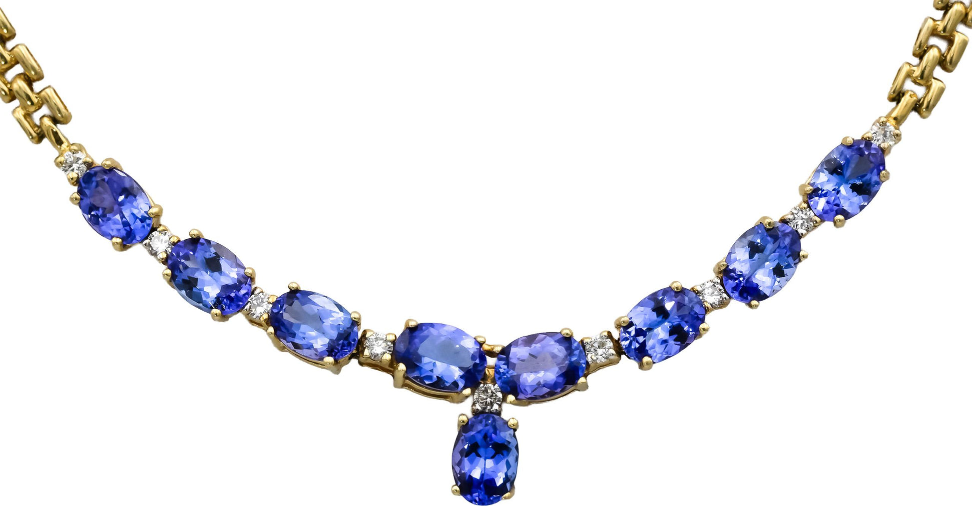 14k Yellow Gold Tanzanite and Diamond Fancy Link Necklace 9.28CTW