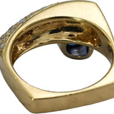 14k Yellow Gold Blue Sapphire & Diamond Pave Geometric Ring 1.0CTW Size 7.75