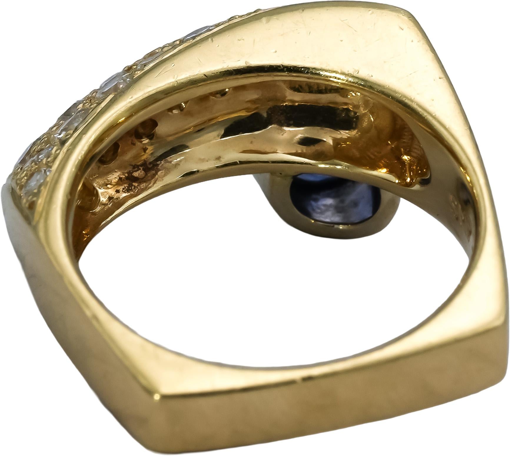 14k Yellow Gold Blue Sapphire & Diamond Pave Geometric Ring 1.0CTW Size 7.75