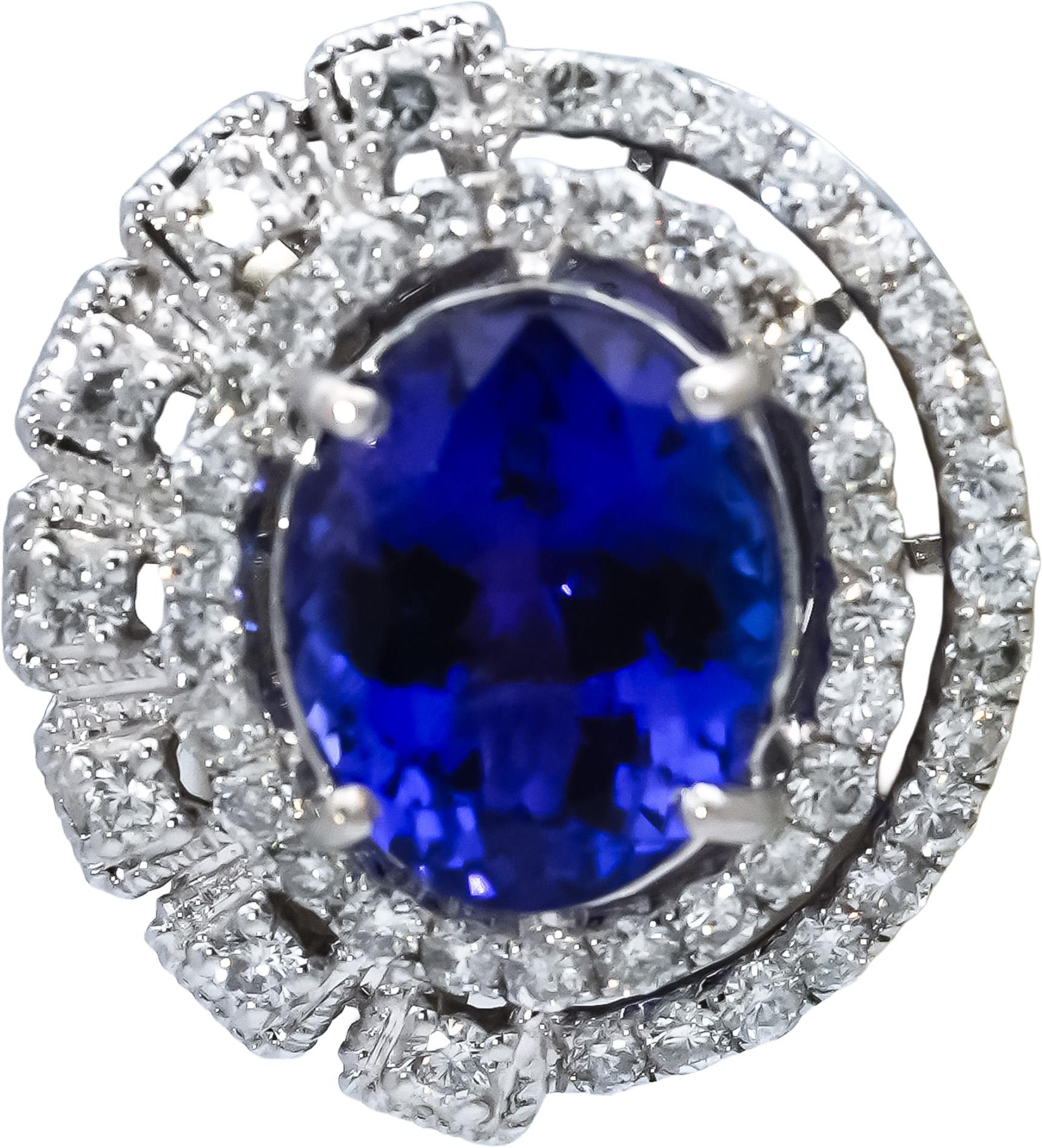 18k White Gold Oval Tanzanite & Round Diamond Halo Stud Earrings 10.50CTW