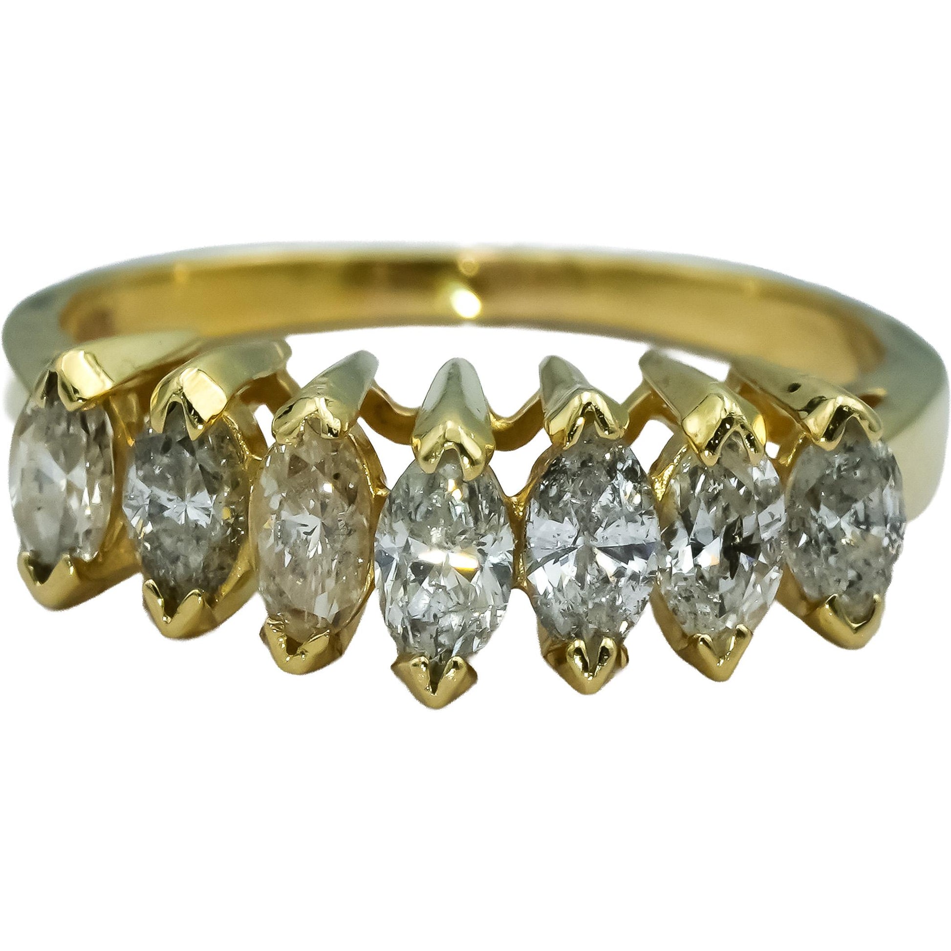 14k Yellow Gold Marquise Cut Diamond Seven Stone Band Ring 0.75CT Size 6