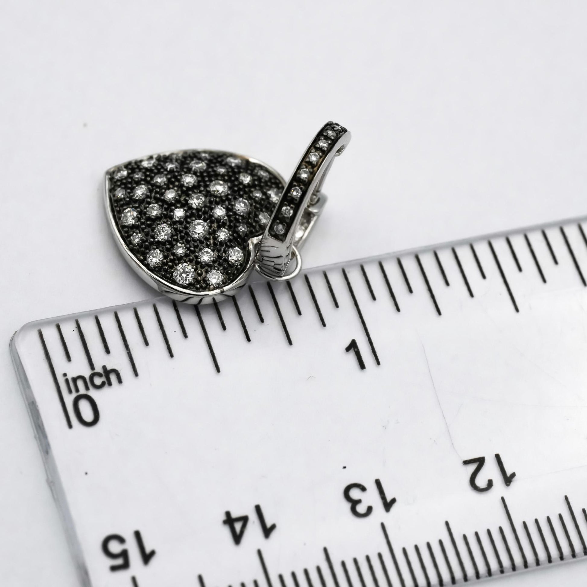 14k White Gold Rhodium Round Diamond Heart Dangle Earrings 0.50CT