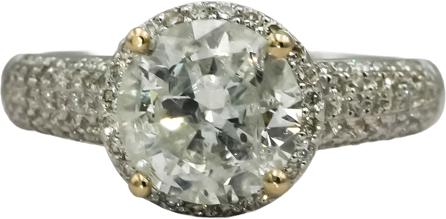 18k White Gold Round Diamond Engagement Ring 2.75CT w/ 2.25CT Center Size 6.75