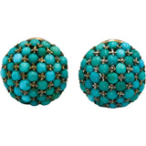 18k White Gold Cabochon Turquoise Cluster Button Earrings