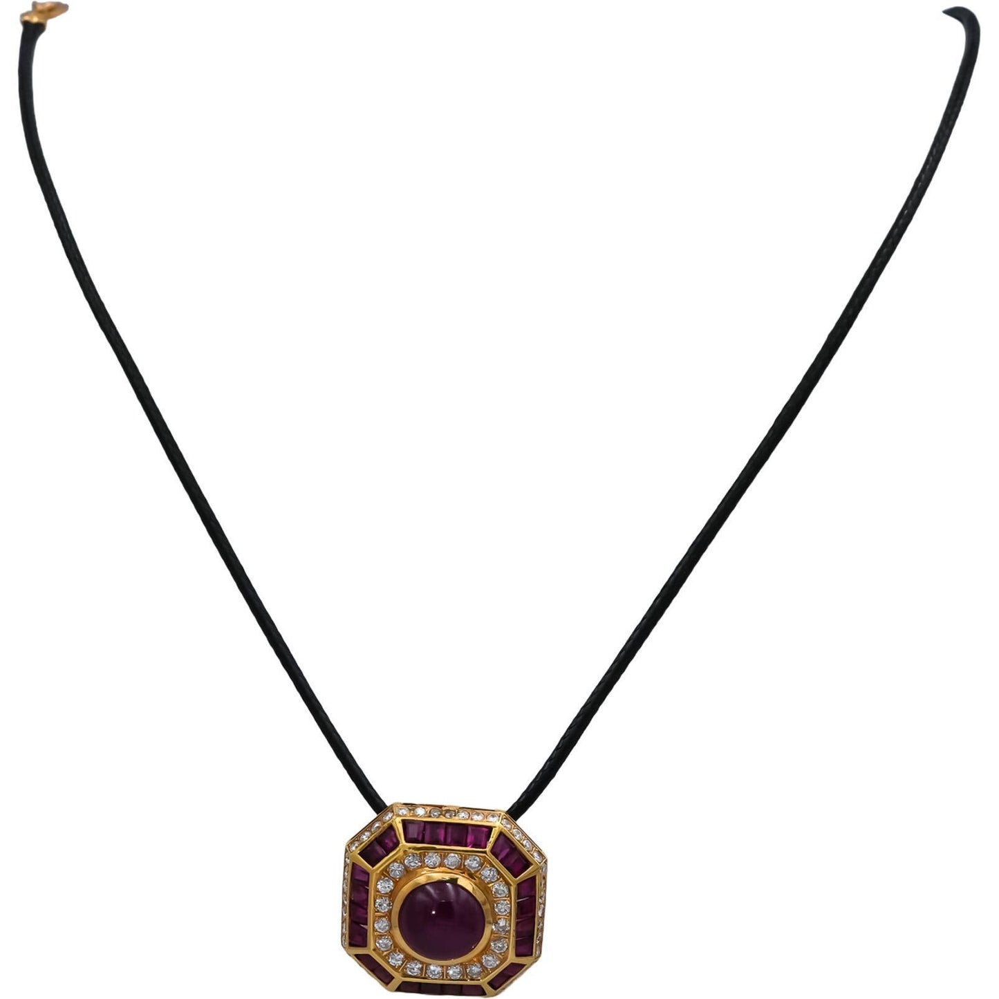 18k Yellow Gold VS Diamond and Ruby Octagon Shaped Slide Pendant Necklace 4.0CT