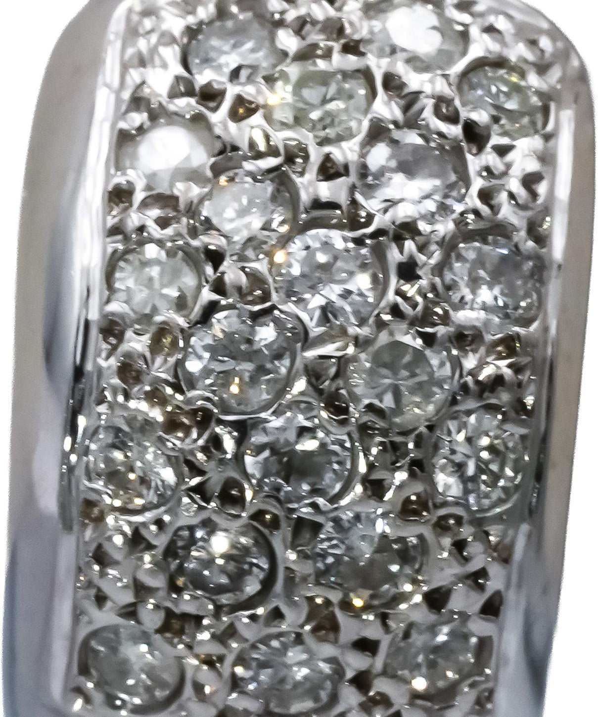 14k White Gold Round Pave Diamond Huggie Hoop Earrings 1.20CT