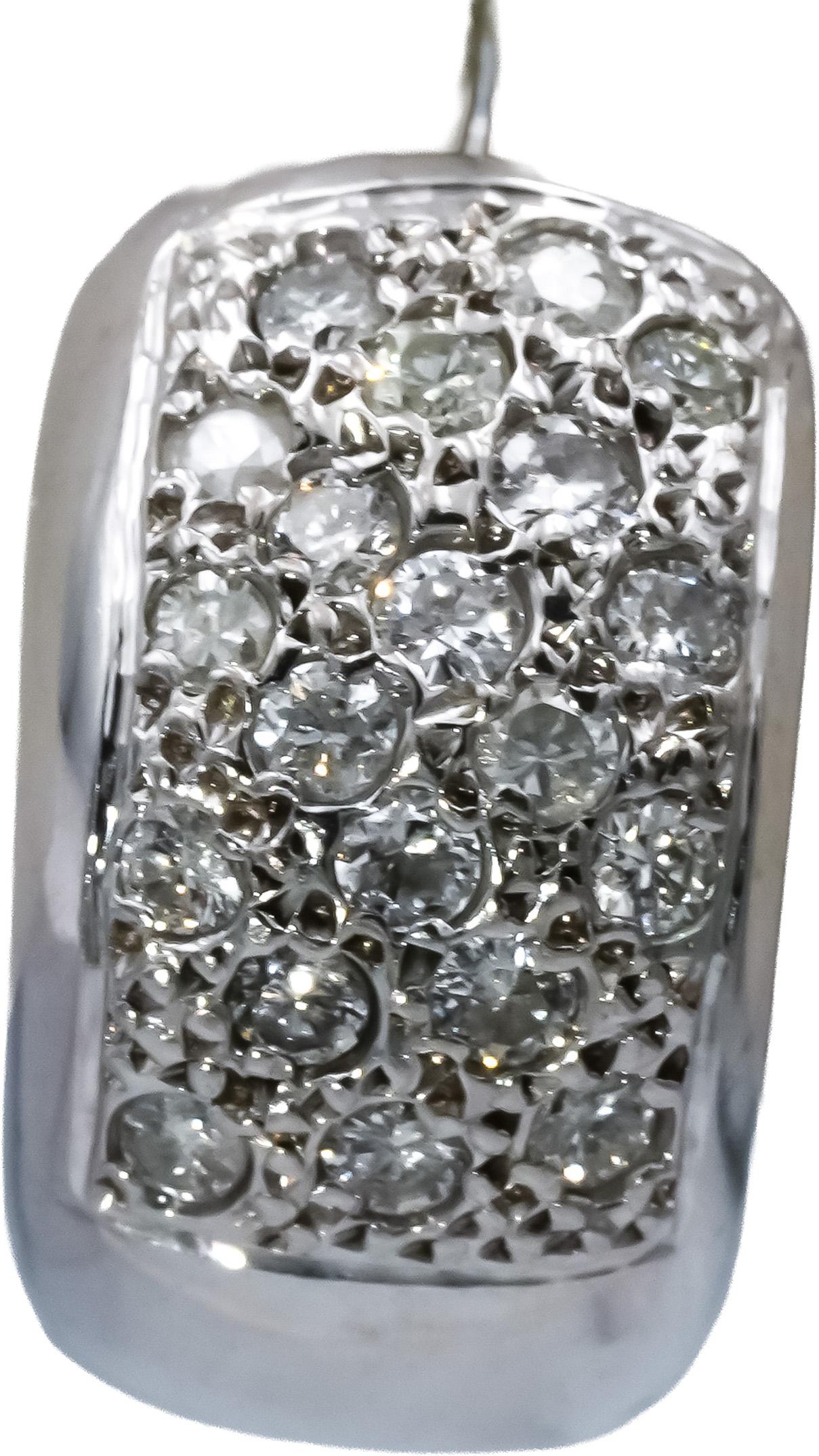 14k White Gold Round Pave Diamond Huggie Hoop Earrings 1.20CT