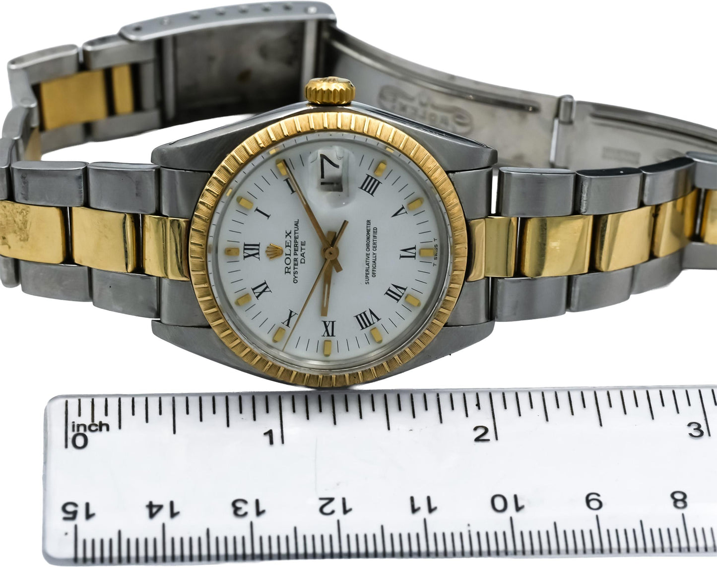 ROLEX Stainless Steel 14k Gold Oyster Perpetual Date 34mm Watch Ref. 1505
