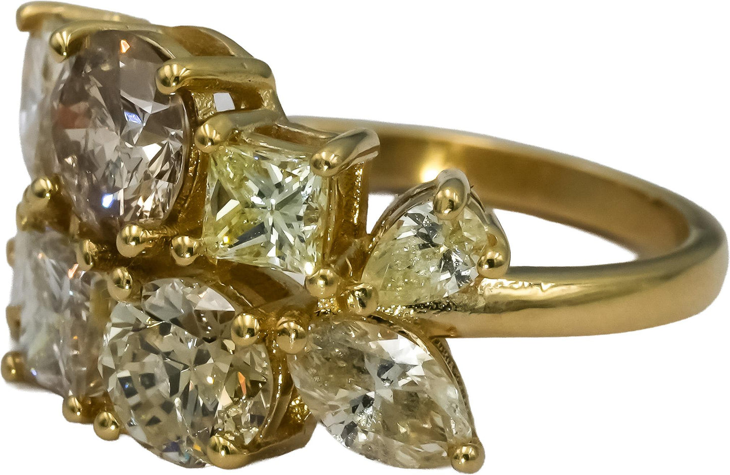 14k Yellow Gold Marquise Princess Round Diamond Cluster Ring 3.71CT Size 6.5