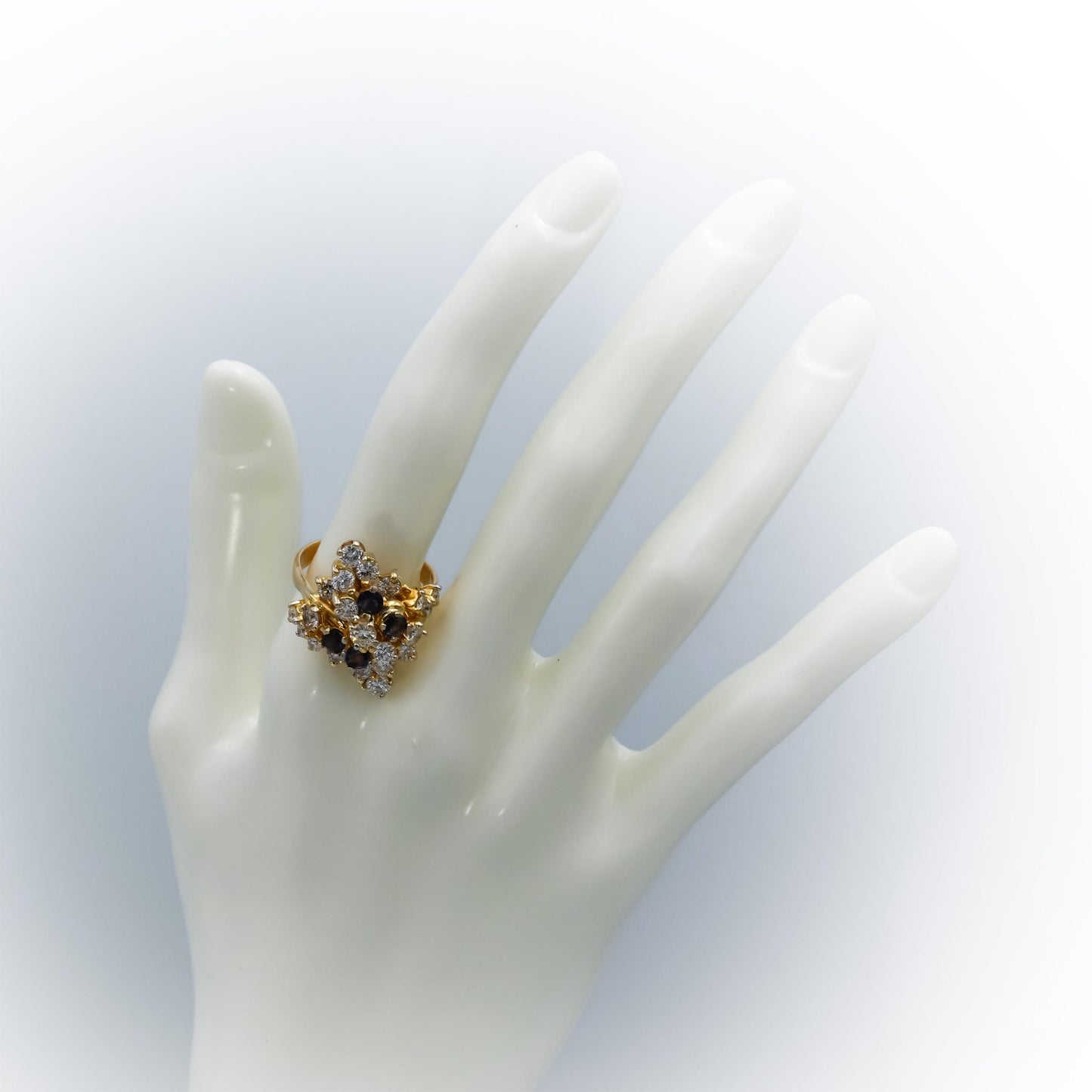 14k Yellow Gold Round Diamond and Sapphire Cluster Cocktail Ring 2.80CT Size 9
