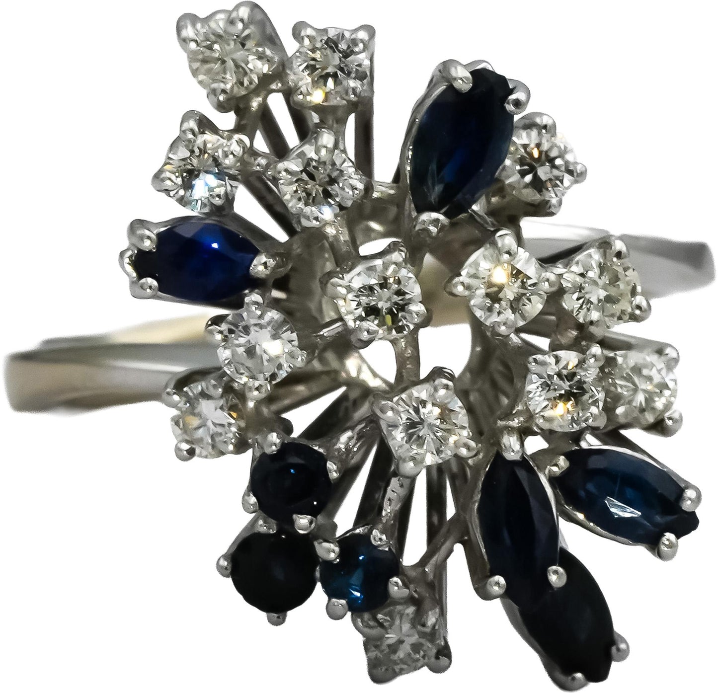 18k White Gold VS Round Diamond and Marquise Sapphire Ring 0.75CT Size 7.5