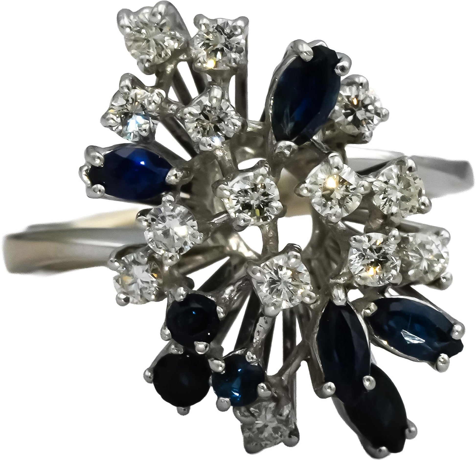 18k White Gold VS Round Diamond and Marquise Sapphire Ring 0.75CT Size 7.5