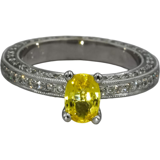 14k White Gold Diamond and Yellow Sapphire Cocktail Ring 1.53CT Size 6.5