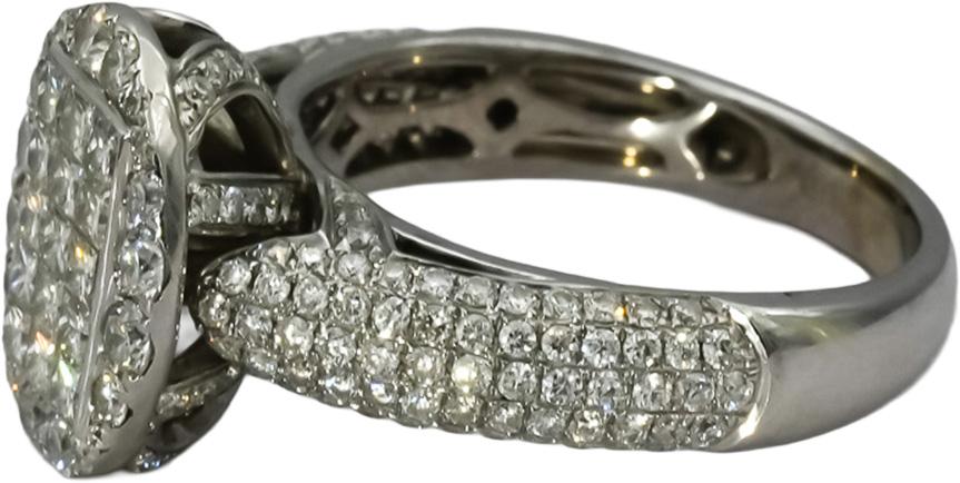 14k White Gold VS Princess and Round Diamond Cluster Ring 1.78CT Size 7