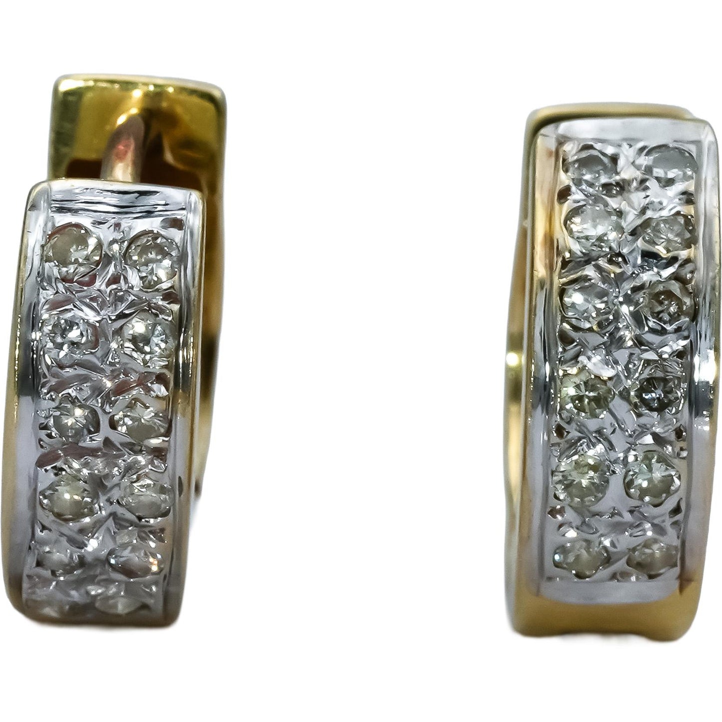 14k Yellow Gold Round Diamond Huggie Hoop Earrings 0.25CT