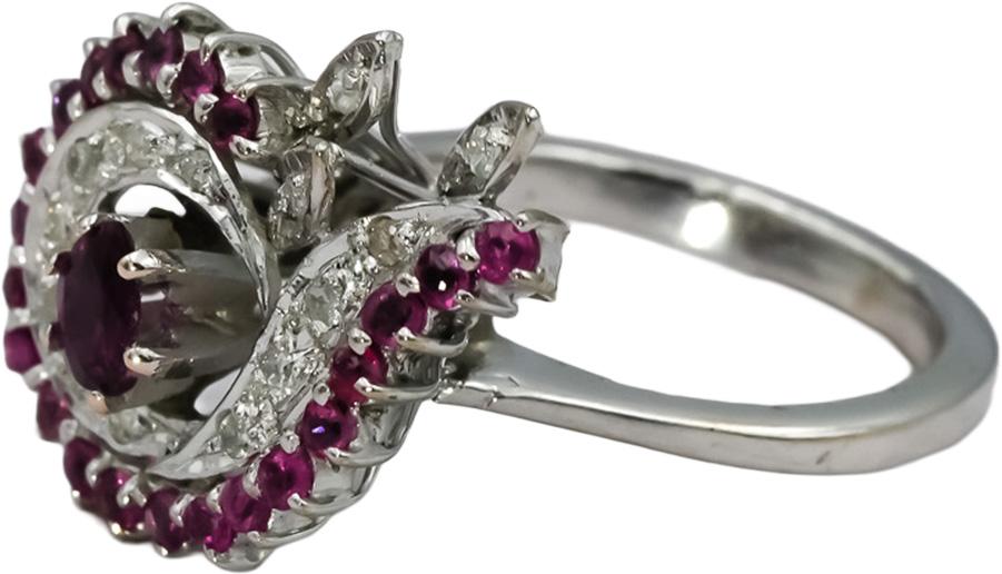 14k White Gold Diamond and Ruby Cocktail Ring 0.90CT Size 5.75