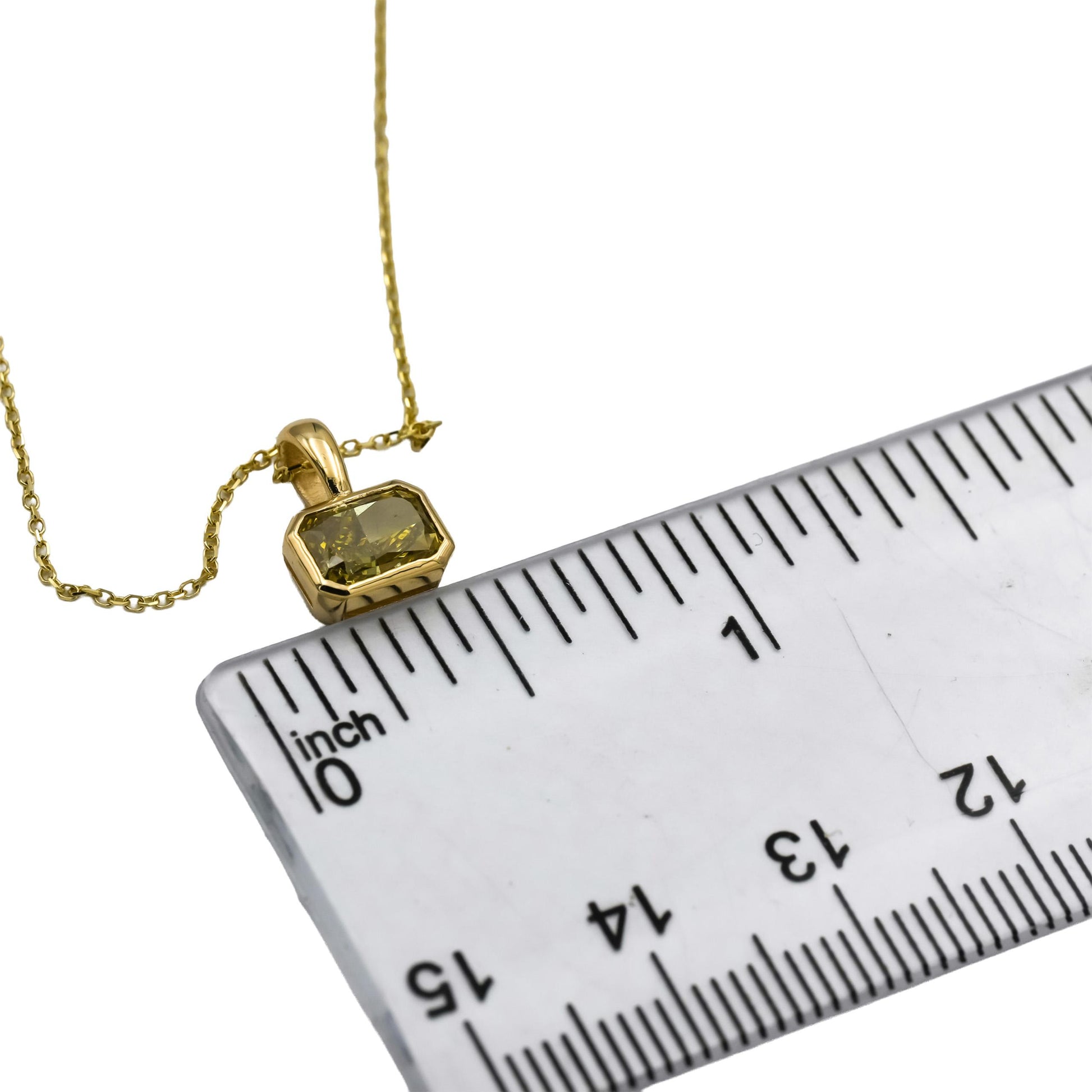 GIA 14k Yellow Gold I1/Fancy Yellow Radiant Cut Diamond Necklace 1.01CT