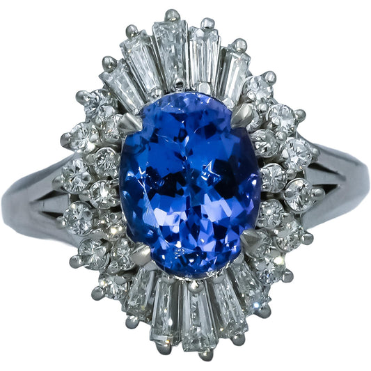 Platinum VS Diamond and Tanzanite Cocktail Ring 3.01CT Size 6.5