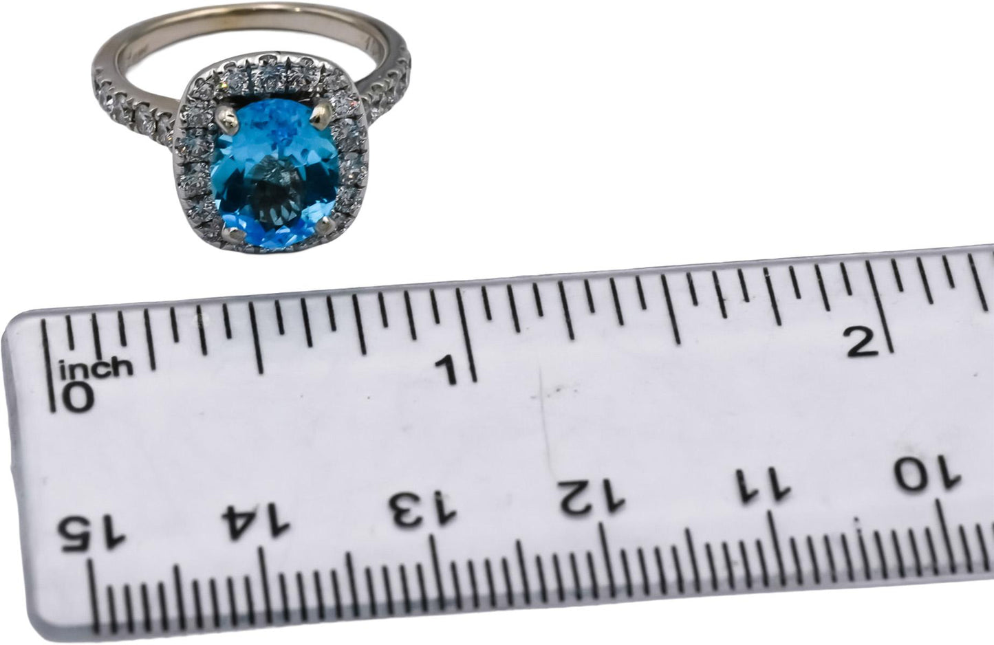 NEIL LANE 14k White Gold VS Diamond and Blue Topaz Cocktail Ring 3.43CT Size 6