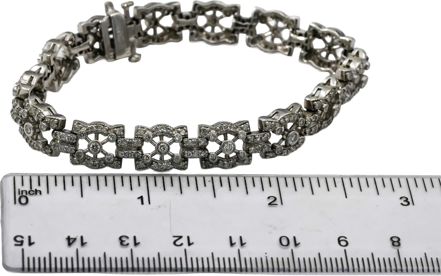 14k White Gold Round Diamond Fancy Link Bracelet 3.0CT