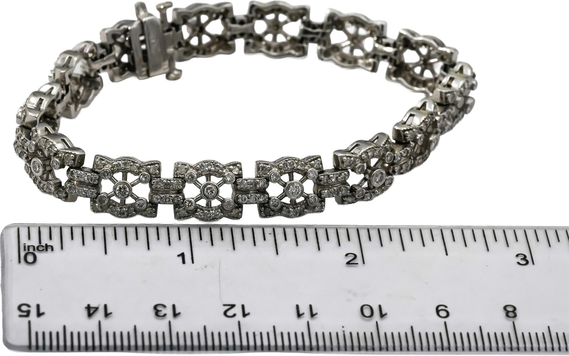 14k White Gold Round Diamond Fancy Link Bracelet 3.0CT